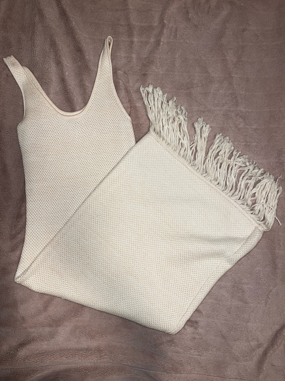 Cream Maxi Knit Dress with Fringe Accent - Women's Maxi Dress